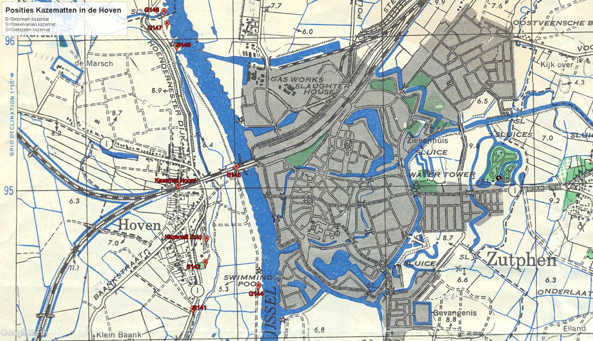 posities Kazematten IJssellinie omgeving Zutphen  - 16e en 35e Regiment Infanterie en Grensbataljon